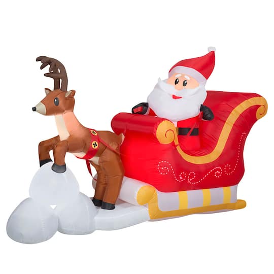 5.5ft. Lightshow Airblown&#xAE; Inflatable Sewn-in Micro LED Christmas Santa &#x26; Sleigh Takeoff